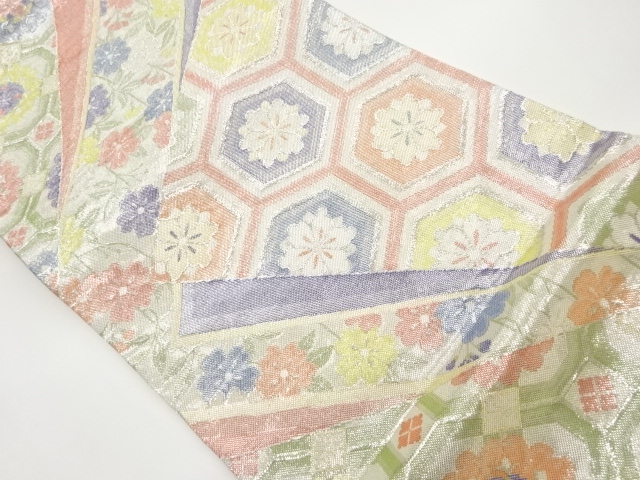 JAPANESE KIMONO / VINTAGE FUKURO OBI / SAGANISHIKI / WOVEN FLOWER CREST